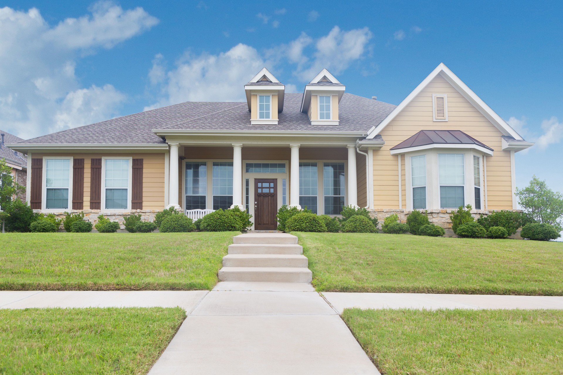 Front view of newly constructed beautiful home